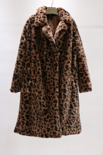 winter plus size new stylish artificial fur leopard batch printing casual long jacket
