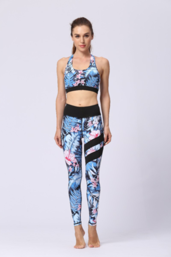 New batch printing stretch padded vest with leggings yoga fitness sports two-piece set 3#