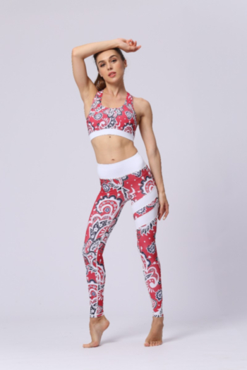 New batch printing stretch padded vest with leggings yoga fitness sports two-piece set 8#