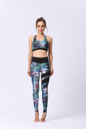 New batch printing stretch padded vest with leggings yoga fitness sports two-piece set 4#