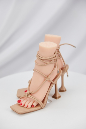 New solid color peep toe stylish bandage square high-heel sandals (Heel height:10.5CM)