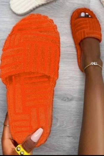 autumn new solid color plush peep toe stylish minimalist home slippers