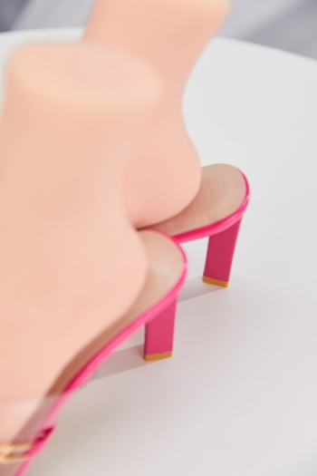 Summer new three colors transparent upper metal-chain design square toe stylish high-heel sandals (heel height:10cm)
