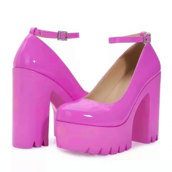 Summer new two colors solid color metal-buckle adjustable stylish high heel sandals(front heel height:5.5cm,back heel height:14cm)