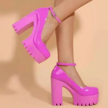 Summer new two colors solid color metal-buckle adjustable stylish high heel sandals(front heel height:5.5cm,back heel height:14cm)