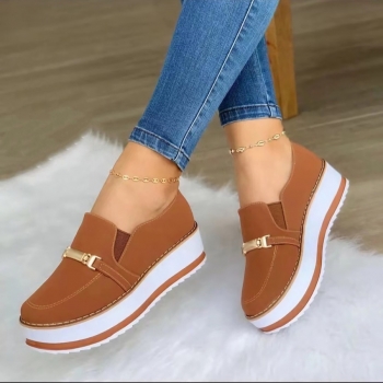 autumn new 3 colors thick bottom metal buckle fashion casual sneakers(heel height:5cm)