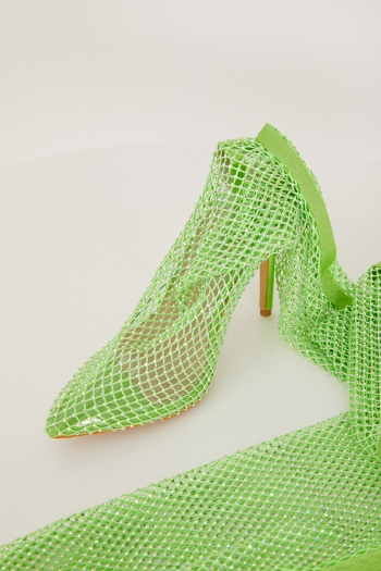 Sexy pointed rhinestone fishnet over knee nightclub high-heel sandals boots