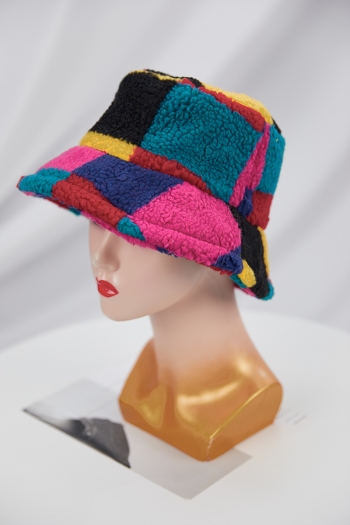 1 pc Autumn ＆ Winter plaid batch printing plush bucket hat 56-58cm #1#