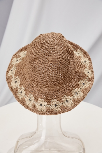 One pc new summer woven hollow breathable beach sunscreen foldable big eaves straw hat 56-58cm