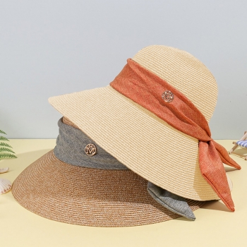 one pc summer new 6 colors metallic label riband holiday style beach dome big brim fashion ajustable straw hat 56-58cm