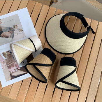one pc new 3 colors foldable letter labels beach large brim ajustable empty top straw hat