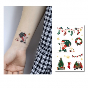 six pc set new multi-element cartoon christmas glitter powder tattoo stickers for kids (size:120*75mm) #1#