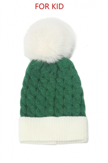 one pc for kid 3 colors christmas fur ball contrast color knitted beanie 50-52cm