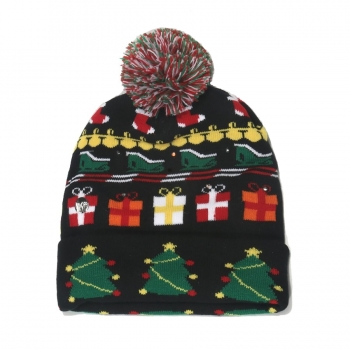 One pc stylish christmas gift printing with led knitted beanie 56-60cm
