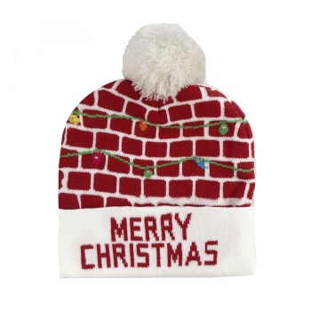 One pc christmas string lights printing with led knitted beanie 56-60cm