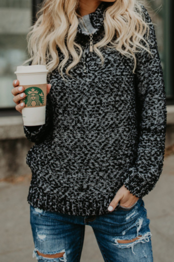 Color Mixing Long Sleeve  Zipper Turtleneck Sweater