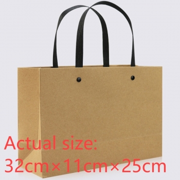 fifty pcs new simple rivet horizontal version kraft paper gift handbag(size:32cm×11cm×25cm)
