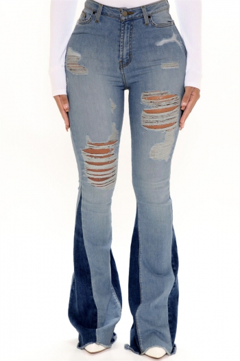 autumn new stylish contrast color pocket zip-up micro-elastic hole plus size casual flared jeans