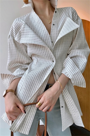 autumn new stylish single-breasted slim inelastic high-quality striped batch printing casual shirt