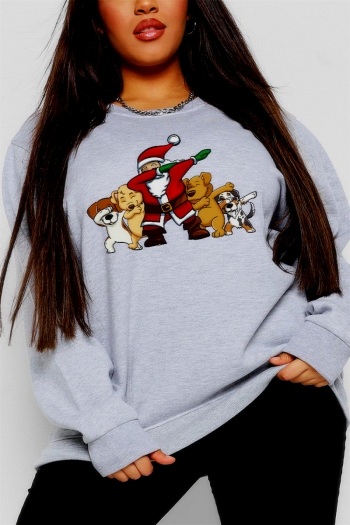 s-5xl christmas style winter new plus size santa claus & dog fixed printing slight stretch long sleeve casual simple sweatshirt#5