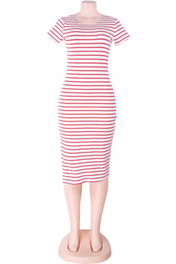 Stripe Split Side Fashion Casual Midi Dress