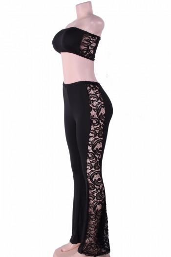 Black Lace Side Fashion Two-Piece Pants Set