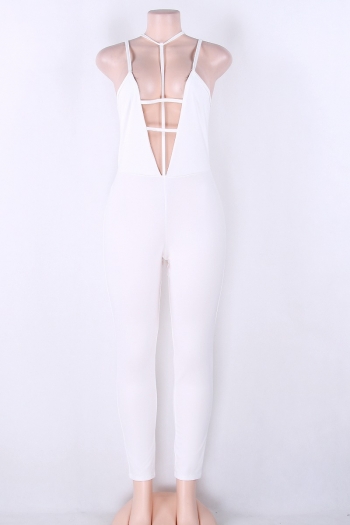 White Deep-V Necked Sexy Tight Jumpsuit