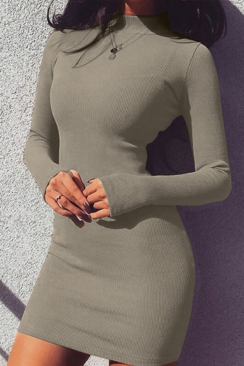 autumn new two colors solid color ribbed knit high stretch thumb hole long sleeve stylish sexy bodycon mini dress