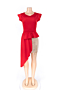 sexy   round neck muzzle sleeves waist irregular hem tops suit_Black_Red