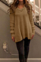 3 color hollow v-neck casual long sweater_White_Khaki 