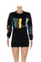 sexy round neck sequins sexy long sleeve dress casual fashion top_Black