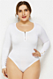 plus size four colors solid color new stylish zip-up button stretch fit soft bodysuit_White