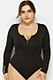 plus size four colors solid color new stylish zip-up button stretch fit soft bodysuit_White_Dark Blue_Yellow_Black