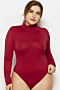plus size new stylish solid color high neck stretch fit zip-up sleeve soft bodysuit_Black_White_Rose Red