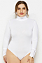 plus size new stylish solid color high neck stretch fit zip-up sleeve soft bodysuit_Black_White