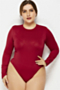 plus size new stylish solid color autumn stretch zip-up sleeve soft bodysuit_Black_White_Rose Red