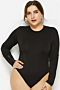 plus size new stylish solid color autumn stretch zip-up sleeve soft bodysuit_Black