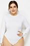 plus size new stylish solid color autumn stretch zip-up sleeve soft bodysuit_Black_White