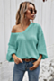 five colors solid color v-neck new fashion simple knitting loose top_Magenta_Blue_Gray_Green