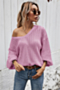 five colors solid color v-neck new fashion simple knitting loose top_Magenta