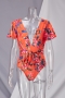 plus size new style batch printing summer v-neck stretch bodysuit (with belt)_Yellow_Orange