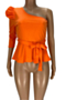 plus size solid one shoulder belted sexy top with belt (new added colors)_Black_Yellow_White_Orange