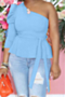 plus size solid one shoulder belted sexy top with belt (new added colors)_Black_Yellow_White_Orange_Sky Blue