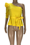plus size solid one shoulder belted sexy top with belt (new added colors)_Black_Yellow