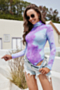 plus size three colors tie-dye stretch high-neck stylish slim bodysuit_Green_Purple