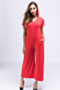 plus size stylish casual style stretch solid color v-neck short-sleeved hooded jumpsuit with pockets_Red