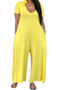 plus size stylish casual style stretch solid color v-neck short-sleeved hooded jumpsuit with pockets_Red_Yellow