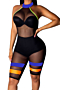 plus size sexy fashion style stretch see through mesh stitching sleeveless halter jumpsuit_Magenta_Green_Blue