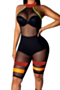 plus size sexy fashion style stretch see through mesh stitching sleeveless halter jumpsuit_Magenta_Green_Blue_Red