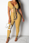 plus size sexy stylish stretch 5 colors streak printed v-neck hollow slim jumpsuit_Black_Yellow